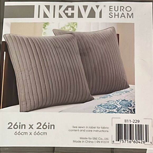 INK+IVY Pillow Euro Sham, 26"x26", Quilted Taupe - Picture 6 of 6